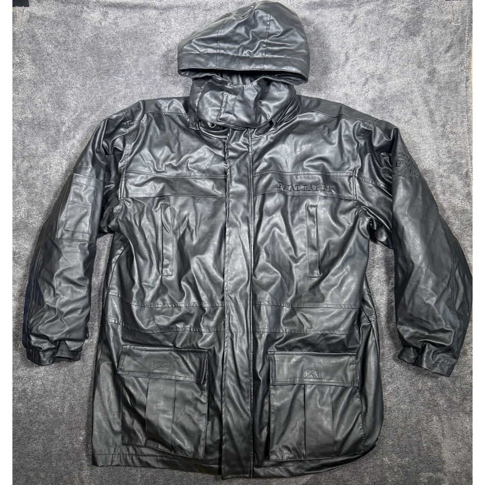 Phat Farm Leather Jacket Mens XL Hooded Black Y2K